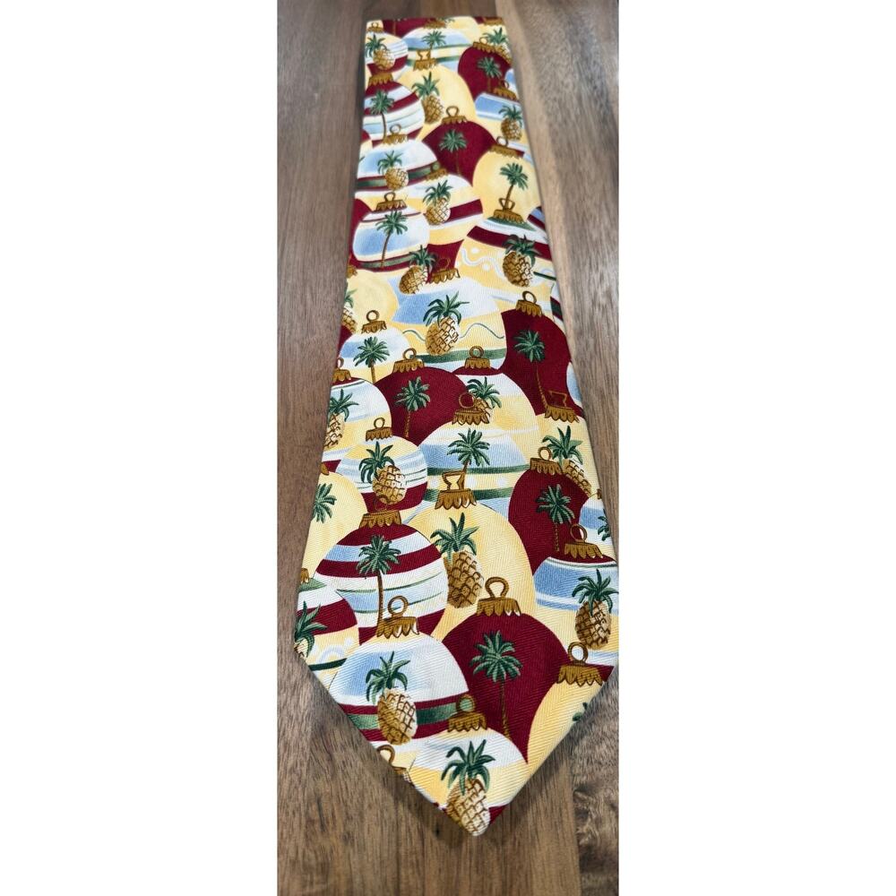 VINTAGE Tommy Bahama Christmas Palm Tree Pineapple Silk Tie Holiday Ornament 56